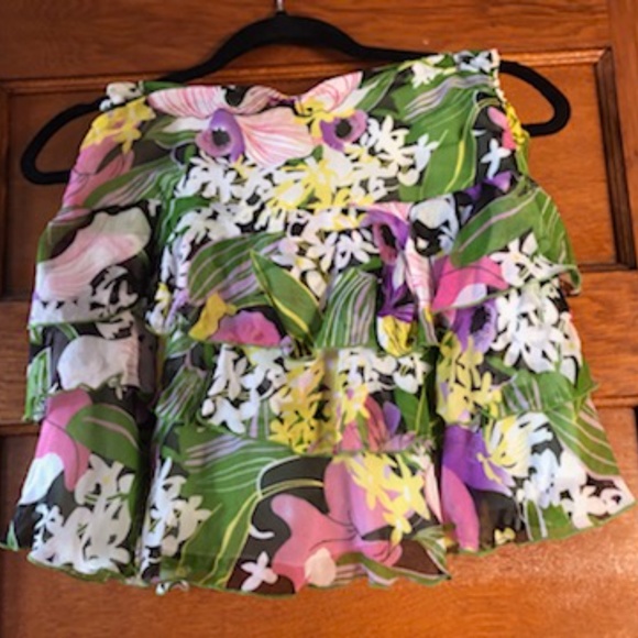 Anna Paul 100% Silk Flowered Mini Ruffled Skirt Size Small - Picture 2 of 8